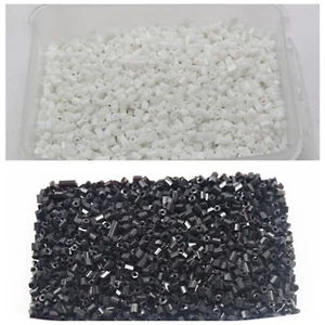 2500 Glass Tube Bugle Beads Opaque White Black 2X2mm + Storage Box Jewelry - Picture 1 of 9