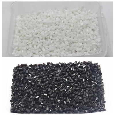 2500 Glass Tube Bugle Beads Opaque White Black 2X2mm + Storage Box Jewelry - Image 1 of 4