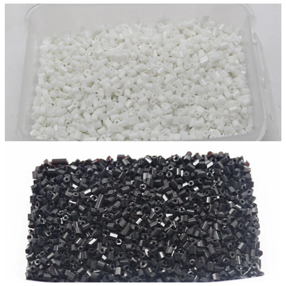 2500 Glass Tube Bugle Beads Opaque White Black 2X2mm + Storage Box Jewelry - Image 1 of 4