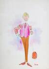 R. Jeronimo, gilet homme en rose avec yo-yo, aquarelle et encre sur illustration boa