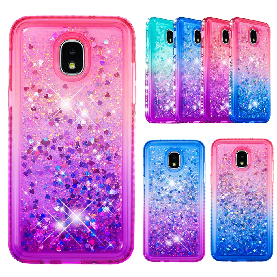 Funda de teléfono para Samsung Galaxy J3/J4 Plus/J7 brillo líquido diamante arena movediza Foto 1 de 4