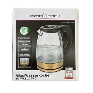 Hervidor de agua de vidrio 1,7 litros 360° tetera 2200 vatios acero inoxidable sin BPA DORADO  - Imagen 1 de 2