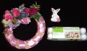 NUEVO LOTE PUERTA CORONA PASCUA 12 HUEVOS DECORATIVOS EN CARTÓN MADERA CONEJITO CONEJO @@ - Imagen 1 de 1