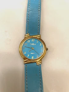 Vintage 1980s 90s Bon Jour Turquoise & Gold Tone Watch NEW BATTERY - Picture 1 of 4