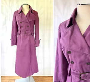Vintage Mod Trench Coat Purple Cloth Jacket 1960s 1970s M 34 35 Bust Wide Lapel - Picture 1 of 7