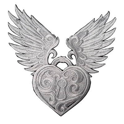 Bolso chaqueta con parche bordado con cierre de corazón alado plateado diseño intrincado Foto 1 de 4