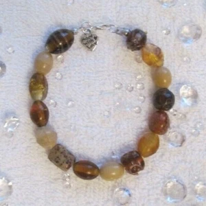 Handmade 8" Mixed Brown Tones Indian Glass Stone Bracelet - Lobster Claw Clasp - Picture 1 of 2