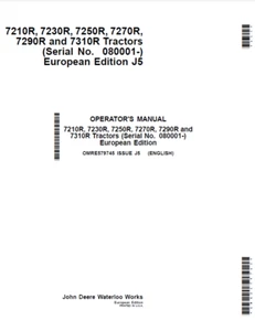 JOHN DEERE 7210R 7250R 7270R 7290R 7310R MANUAL OPERADOR TRACTOR OMRE579745 - Imagen 1 de 5