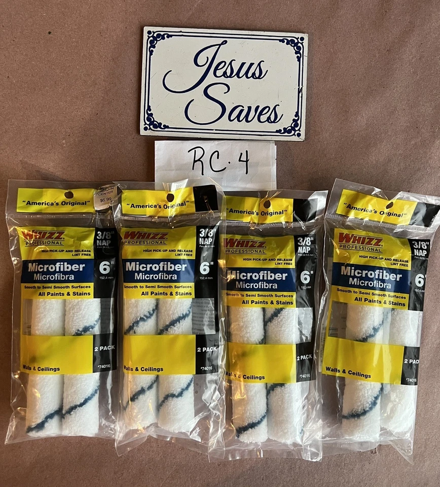 4 Packs Whizz Microfiber 6'' X 3/8'' Mini Paint Roller Cover 4-2 pks  8 Covers - Image 1 of 1
