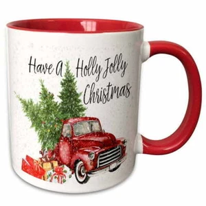 3dRose "Have A Holly Jolly Christmas" Red Truck With Christmas Trees Ceramic Mug - Picture 1 of 2