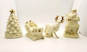 Kirkland Holiday Porcelain White Santa Sleigh Reindeer Tree Gold Accents RET - Picture 1 of 12