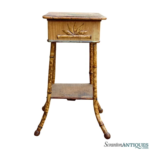 Vintage Boho Coastal Sculptural Rattan Side Table Storage Stand Cover