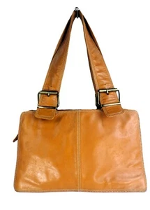 PRESTON & YORK Cognac Brown Genuine Leather Handbag Double Handle Purse Zip Clos - Picture 1 of 20
