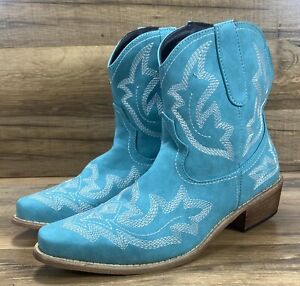 Women’s Unbranded 8 Inch Cowboy Ankle Booties Boots Turquoise Size 7 US