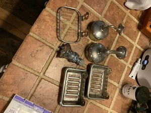 Antique 1899 Art Brass Co. CHROME SOAP DISH-CUP HOLDER CRANE SHOWER HEAD OTHERS - Picture 1 of 10