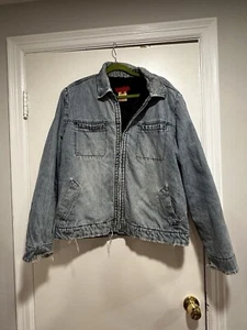 VTG 90s Men’s XL FCUK denim Faux Fur Lined Jacket. Light Wash. Distressed. - Picture 1 of 22