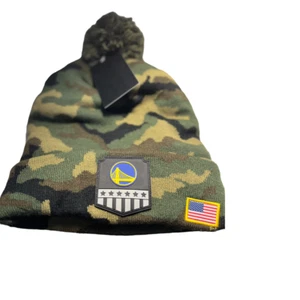 NBA Golden State Warriors Salute To Service Pom Beanie Hat Green Camouflage NWT - Picture 1 of 3