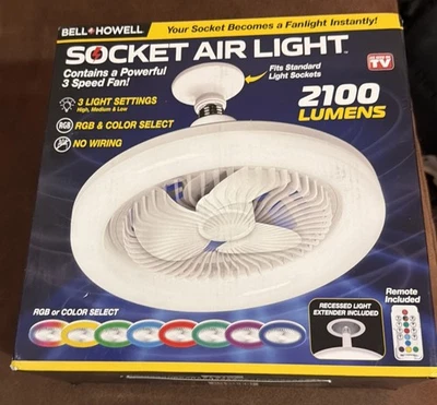 BELL & HOWELL Socket Fan Light &  Remote LED 2100 LUMENS. AS SEEN ON TV.  NEW  - Image 1 of 4