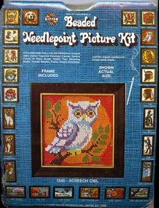 Kit de imágenes de punta de aguja con cuentas pequeñas con marco - Screech Owl - Walco 1977 - Imagen 1 de 3