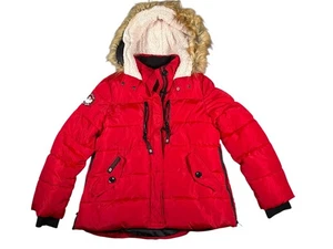 Canada Weathergear Womens XL Red Puffer Jacket Hooded Faux Fur Trim Winter Coat - Picture 1 of 10