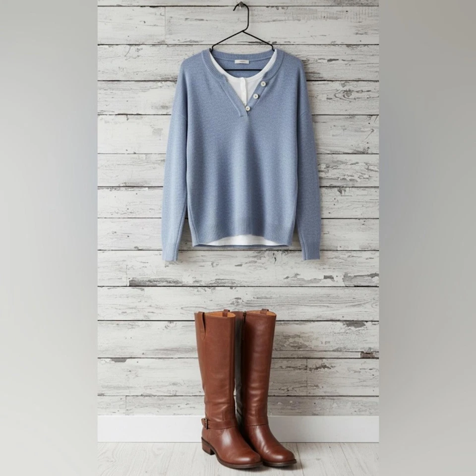 Maeve | Suéter en capas de cachemira azul angora de ensueño - ¡Chic sin esfuerzo! Foto 1 de 3