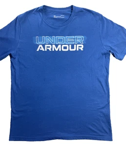 Under Armour Shirt Herren Large Blau Heatgear Spell Out Logo Doppelseitig Weichzeichner Lg - Bild 1 von 11