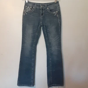 Grace in LA Women's Embroidered Pockets Stretch Bootcut Jeans Size 28X31 Aztec - Picture 1 of 10