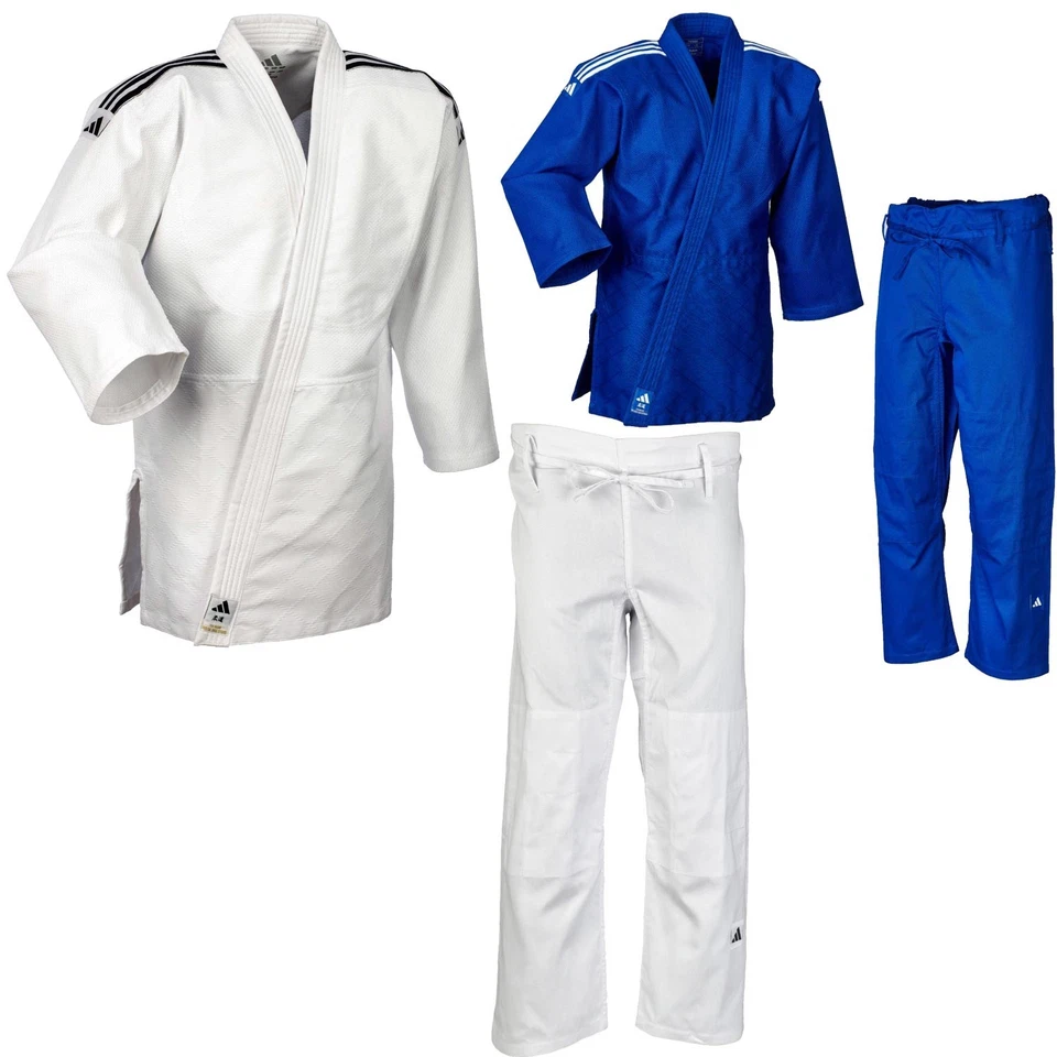 adidas Judo-Anzug Training mit Streifen J500 | 130-200 cm Weiß Blau | Ju-Jutsu - Bild 1 von 1