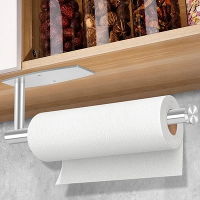 Paper Towel Holder, Self Adhesive or Drilling Paper Towel Holder Under Cabine... - Image 1 of 4