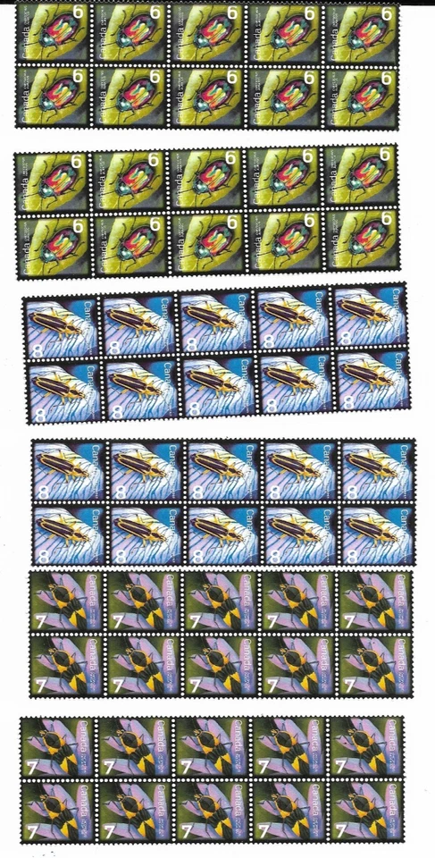 6-7-8- Selos de insetos artificiais canadenses MNH bloco de 10 - Imagem 1 de 1
