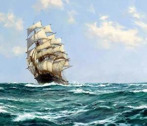 Pintura de Un barco Clipper en alta mar de Montague Dawson reproducción - Imagen 1 de 3