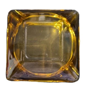 Vintage Yellow Amber Glass Cigar Ashtray Square Mid Century Modern Cigarette 6" - Picture 1 of 3