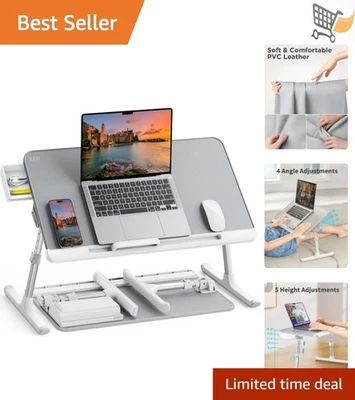 Laptop Bed Tray PVC Leather Adjustable Stand Foldable Storage Gray - Image 1 of 4