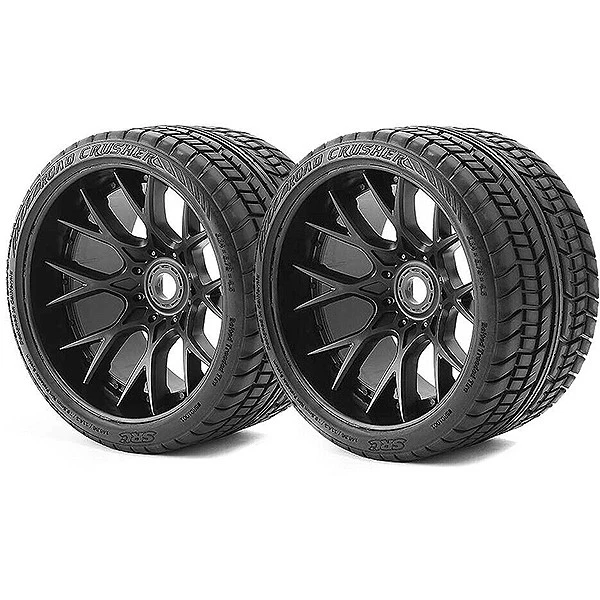 Sweep Road Crusher Belted Tyre Black 17mm Wheels 1/2" Offset (2) for RC Cars - Image 1 of 1