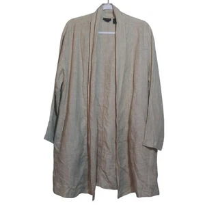 Tahari Neutral Leinen Longline Open Front Jacke mit Taschen Natur Größe M - Bild 1 von 6
