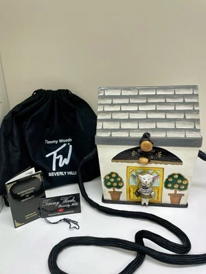 Винтажная резная деревянная сумка Timmy Woods Boutique Cat Shopper из акации с автографом 1998 - Изображение 1 из 4