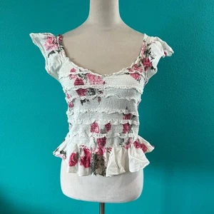 Top Brújula LoveShackFancy Paraíso Rosa Blanco Floral Calado Volantes Encaje Talla M - Imagen 1 de 4