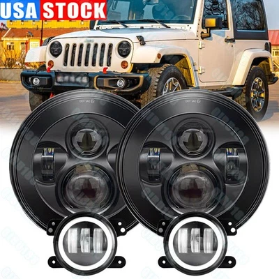 Combo de faros LED negros de 7" + luces antiniebla de 4" para Jeep Wrangler JK 2007-2018 Foto 1 de 4