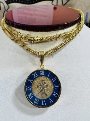 "Collar Amor Azul Oro 18K 750 K18 Real Japón 18"" Largo 3,2 mm 19,2 g con Vidrio" Foto 1 de 4