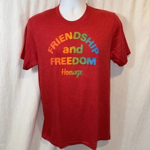 Brandneu Hommage rotes "Freundschaft und Freiheit" T-Shirt Größe Medium Unisex - Bild 1 von 8