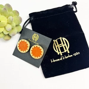 NEW House of Harlow 1960 Sunburst Orange Leather Earrings - Picture 1 of 5