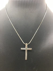 Sterling Silber 925 Halskette Kreuz Anhänger Muschel Inlay 16" Box Kette 6g J22 P85 - Bild 1 von 12