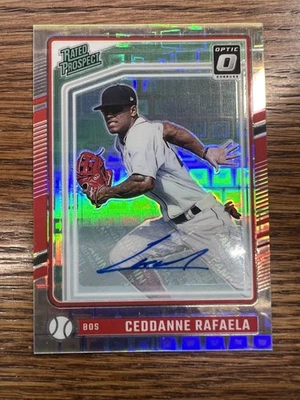 2024 Donruss #128 Ceddanne Rafaela Prospects Optic Signatures Pandora Prizm #/25 - Image 1 of 2