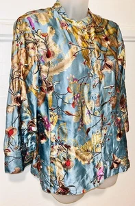 Citron Santa Monica Silk Linen Kantha Kimono Jacket Asian Brocade Embroidered S - Picture 1 of 9