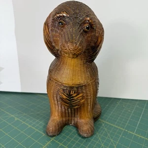 Vintage Shanghai Handicrafts Wicker Woven Dog. Rattan Container - Picture 1 of 11