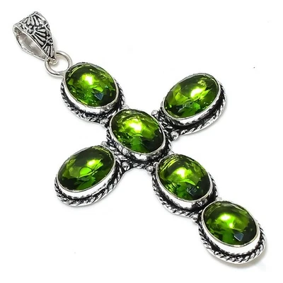 Peridot Gemstone 925 Sterling Silver Gift Jewelry Pendant 3.35" a528 - Image 1 of 2