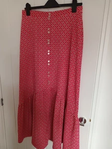 Next Ruffle Midi Skirt Size 12 pink floral Prairie High Rise 90s Vintage boho - Picture 1 of 5