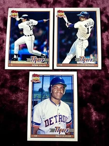 Lotto Maglietta Detroit Tigers 1991 Topps Baseball Moseby Cuyler Salas vintage leggende SP - Foto 1 di 1