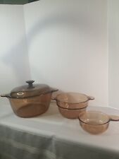 Corning Ware Visions Amber Cookware 3 P Set 2.5 L w/ Lid 1.5 L no lid .7L no lid
