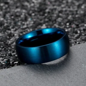 Anillo cepillado de boda de 8 mm para hombre azul/negro chapado con bandas de acero titanio talla 7-12 - Imagen 1 de 12